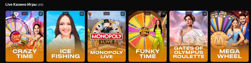 Live игры Tiger Casino — Crazy Time, Monopoly Live, Funky Time и другие